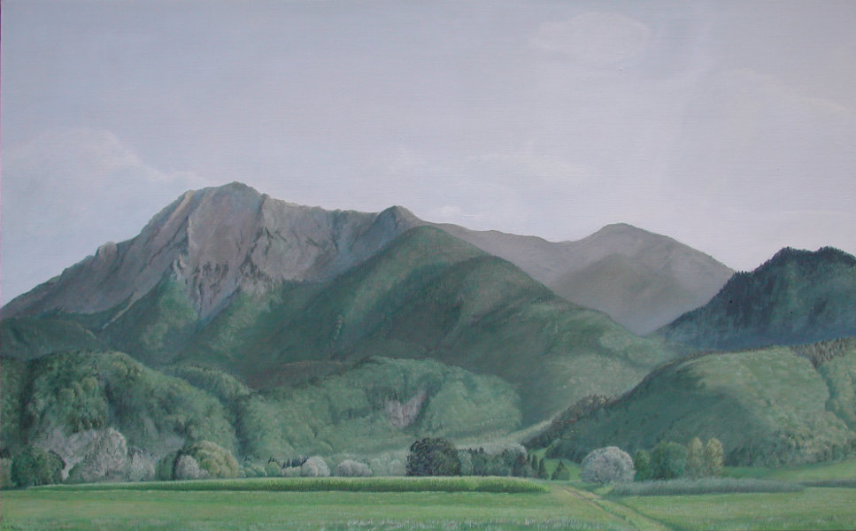 Berge im Sommer, 2001, Tempera/Ölfarben auf Leinwand, 75 x 120 cm